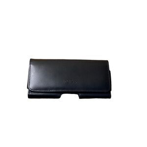 De Bin Black Leather Horizontal Phone Holster Case With Belt Clip Fits Large Sma